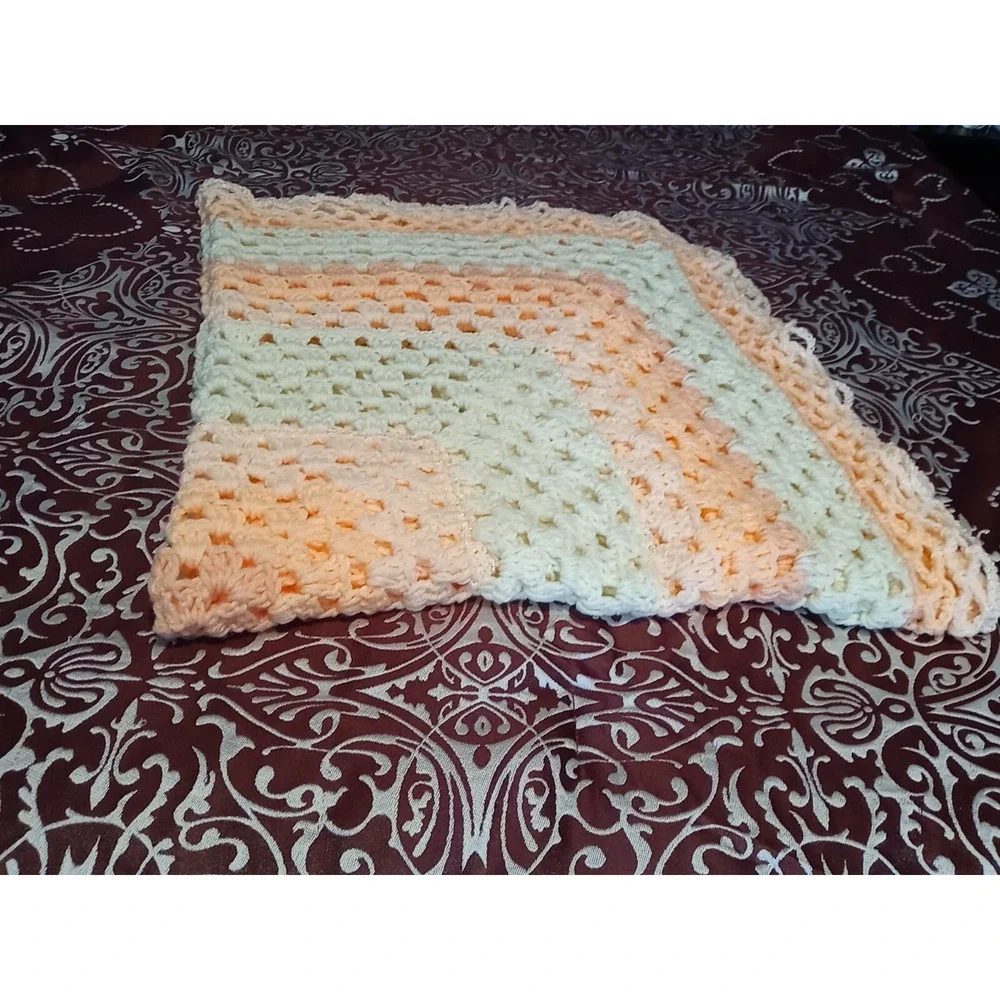 Vtg Handmade Granny Square Blanket‎ Afghan Crochet Knit Throw Blanket 50 x 45